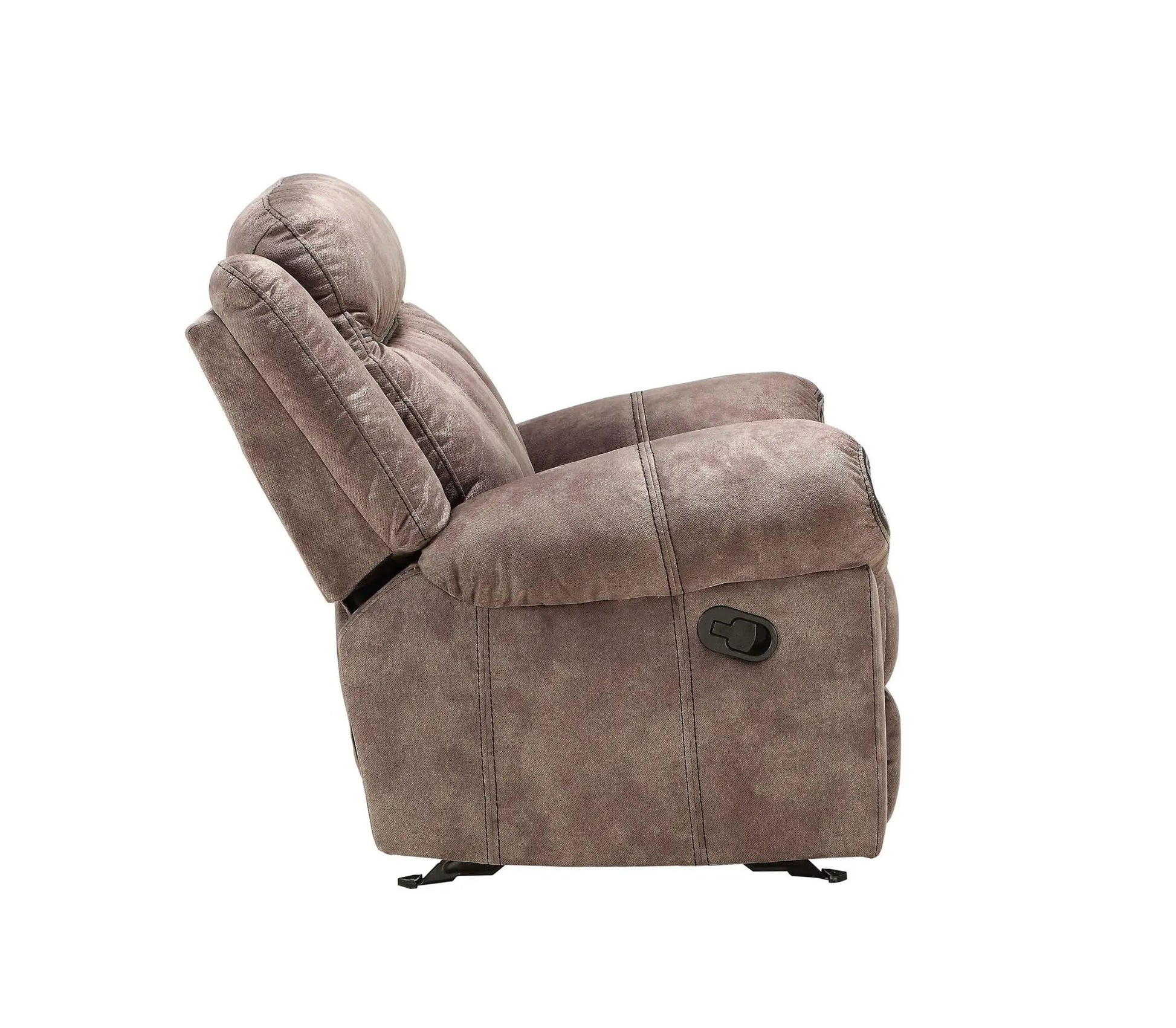 Zubaida two-tone recliner chair in brown upholstery with stitched seams and side lever on Tampa Home & Garden Store