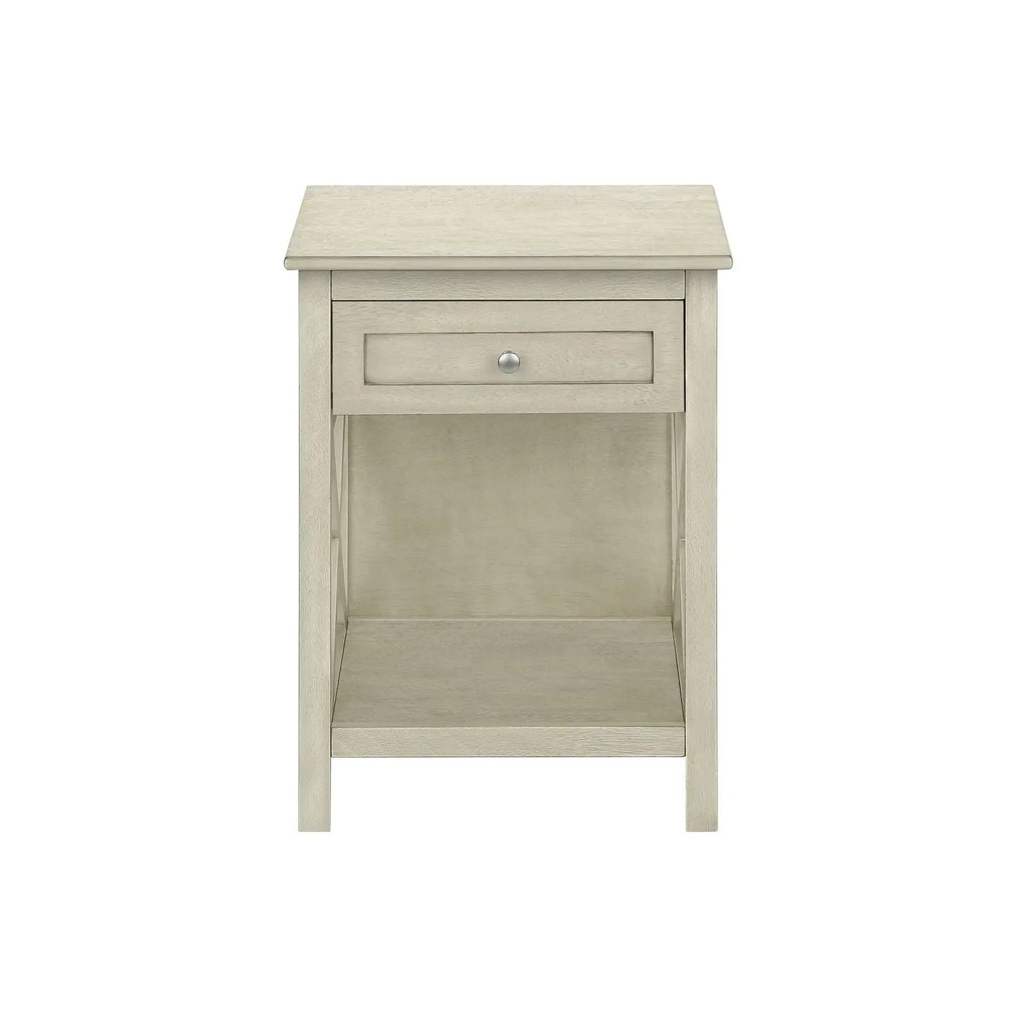 Accent End Table, 2-tier with storage drawer in washed beige wood finish on Tampa Home & Garden Store