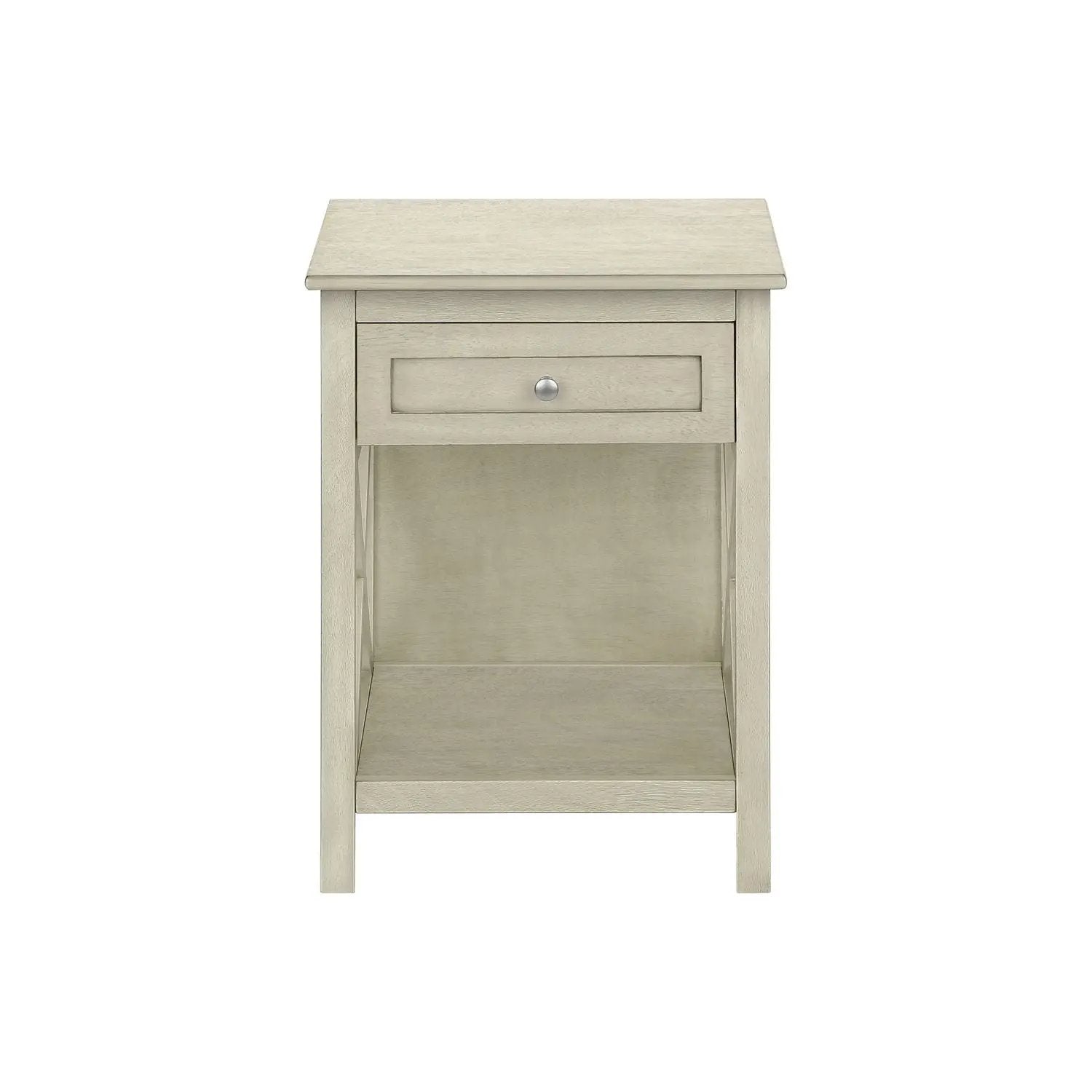 Accent End Table, 2-tier with storage drawer in washed beige wood finish on Tampa Home & Garden Store