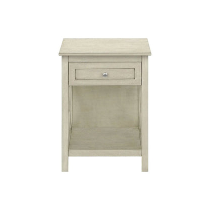 Accent End Table, 2-tier with storage drawer in washed beige wood finish on Tampa Home & Garden Store
