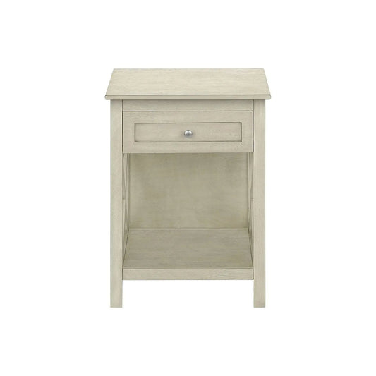 Accent End Table, 2-tier with storage drawer in washed beige wood finish on Tampa Home & Garden Store
