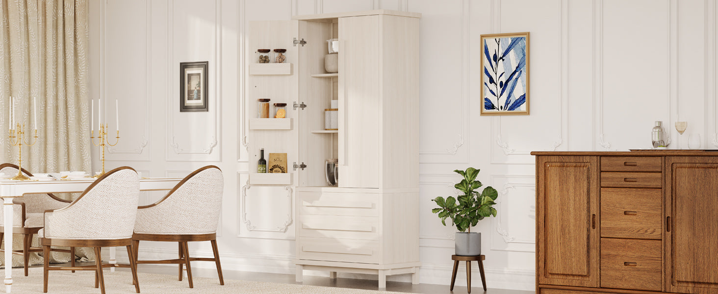 70in white pantry cabinet with solid wood handles and adjustable storage in dining room on Tampa Home & Garden Store