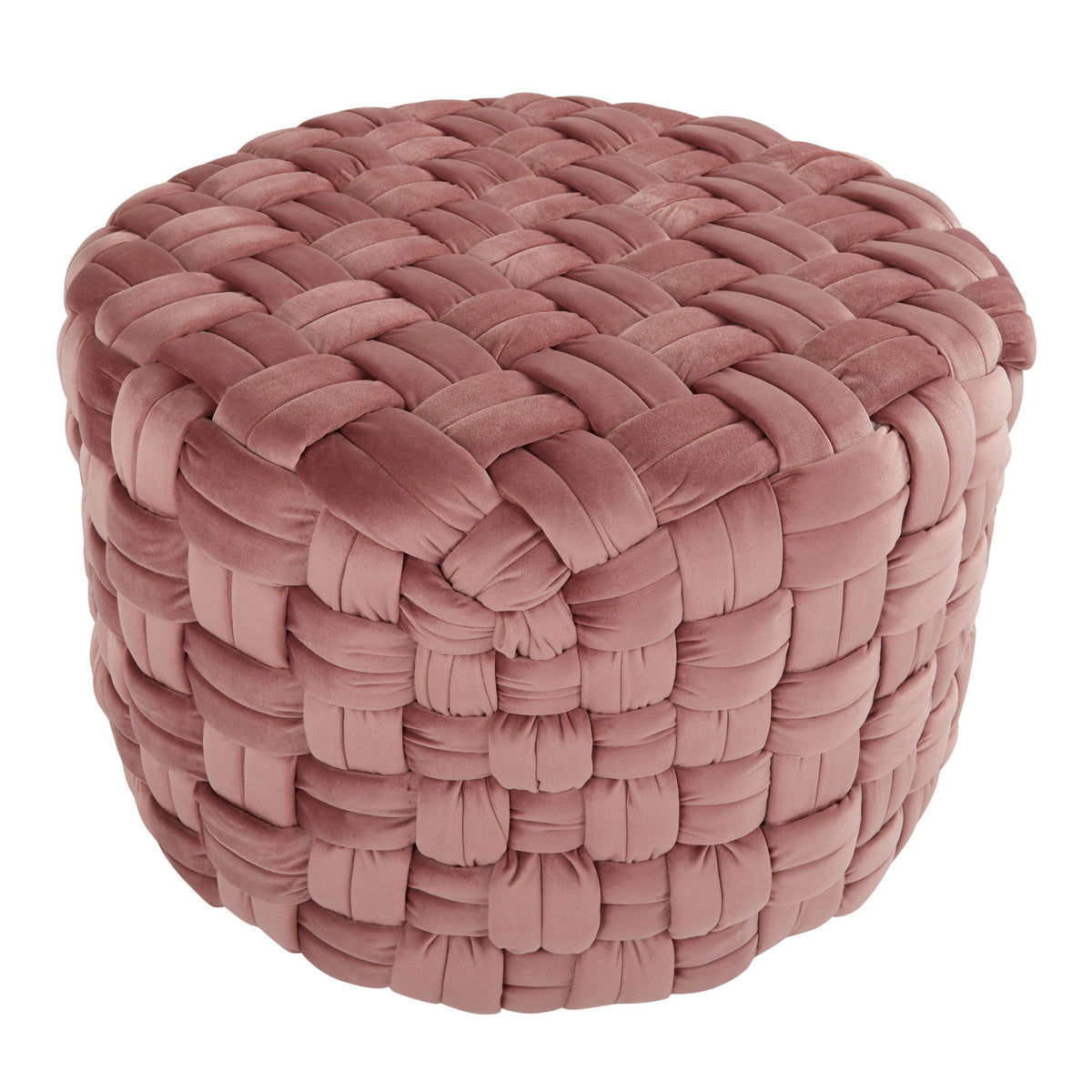 Braided Round Ottoman in dusty rose pink with thick woven bands HouseOfZazla accent seating on Tampa Home & Garden Store