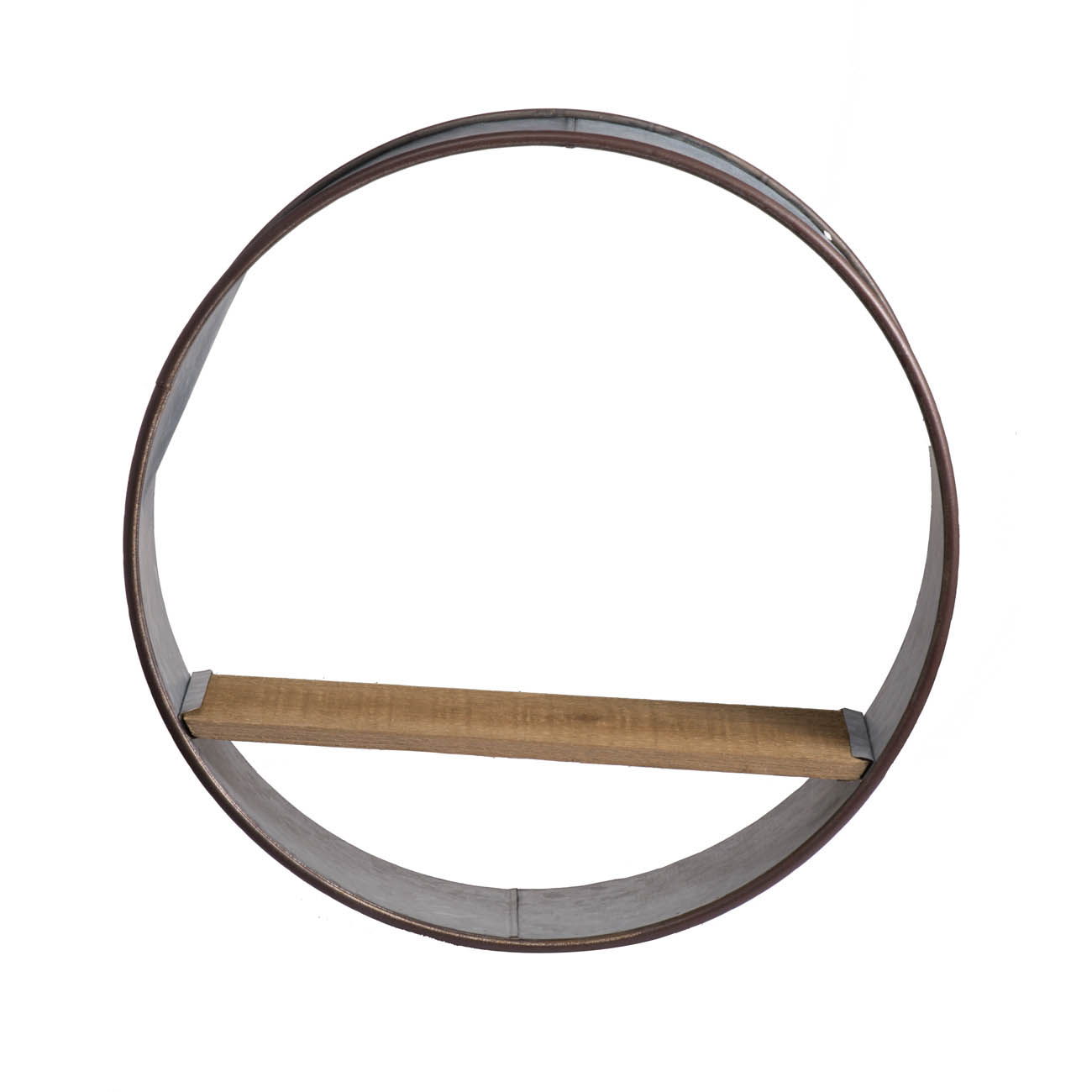 Farmhouse Round Metal Wall Planter gray circular frame with wood shelf on Tampa Home & Garden Store