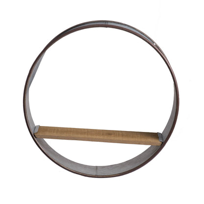 Farmhouse Round Metal Wall Planter gray circular frame with wood shelf on Tampa Home & Garden Store