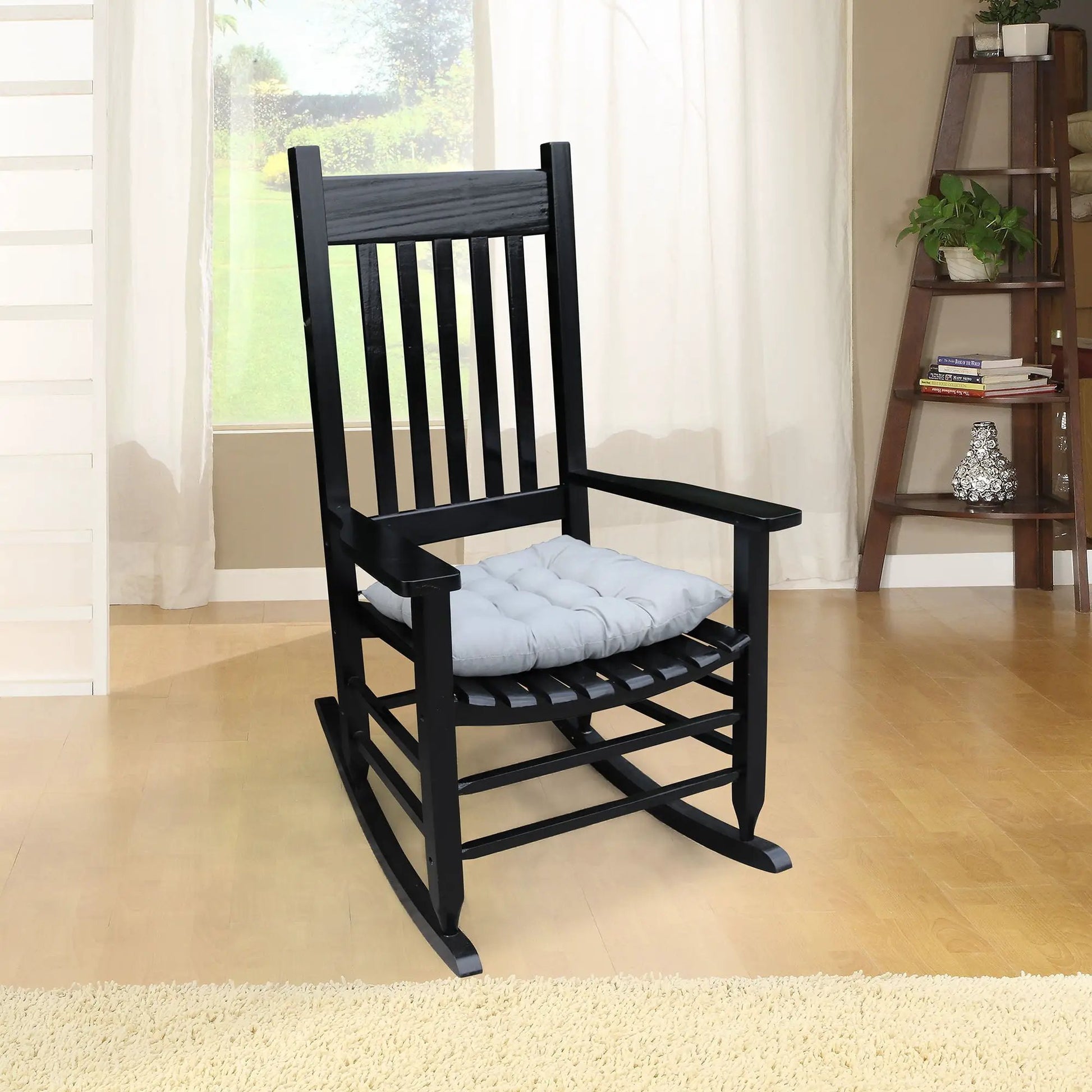 Classic porch rocking chair in black Populus with gray cushion by Unique Piece Furniture on Tampa Home & Garden Store