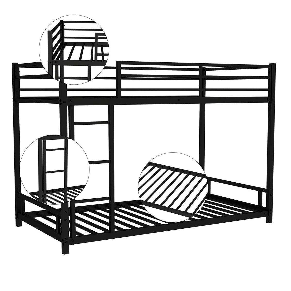 Bunk bed with noise reduction and safety guardrail in black metal frame by HouseOfZazla on Tampa Home & Garden Store