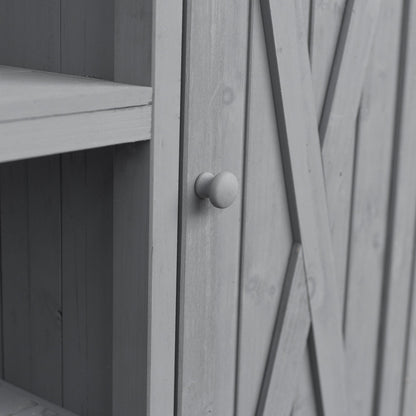 Foldable outdoor kitchen island cabinet in wood with round knobs and vertical panels on Tampa Home & Garden Store