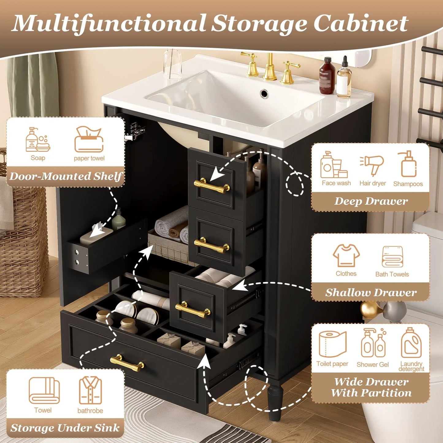 Traditional Bathroom Vanity With Soft Close Doors