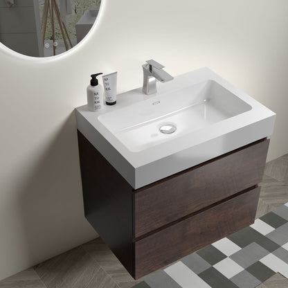 Alice wall-mounted vanity with integrated white sink, chrome faucet, and dark wood base on Tampa Home & Garden Store