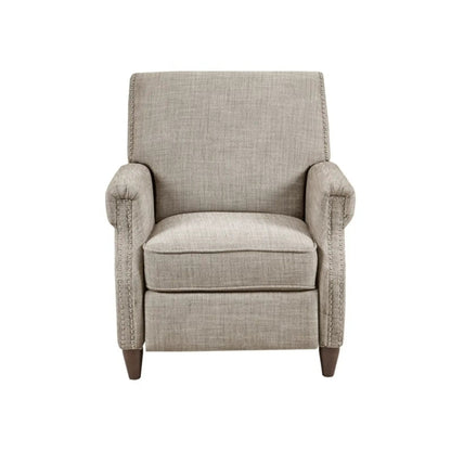 Julian push back recliner in sand fabric with nailhead trim and tapered wood legs on Tampa Home & Garden Store