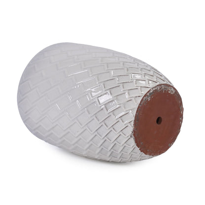 HouseOfZazla ceramic planter white glazed with chevron texture on Tampa Home & Garden Store