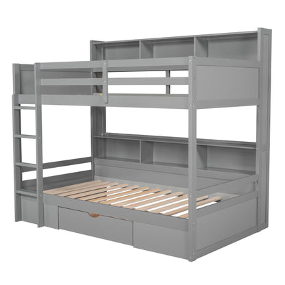 Twin size bunk bed with built-in shelves, gray finish, HouseOfZazla on Tampa Home & Garden Store