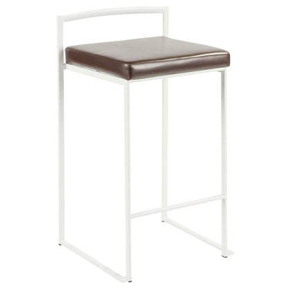 Fuji stackable counter stool with white metal frame and brown leather padded seat on Tampa Home & Garden Store