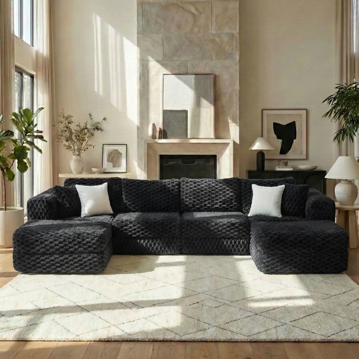 Modular Sectional Sofa with 2 Movable Ottomans