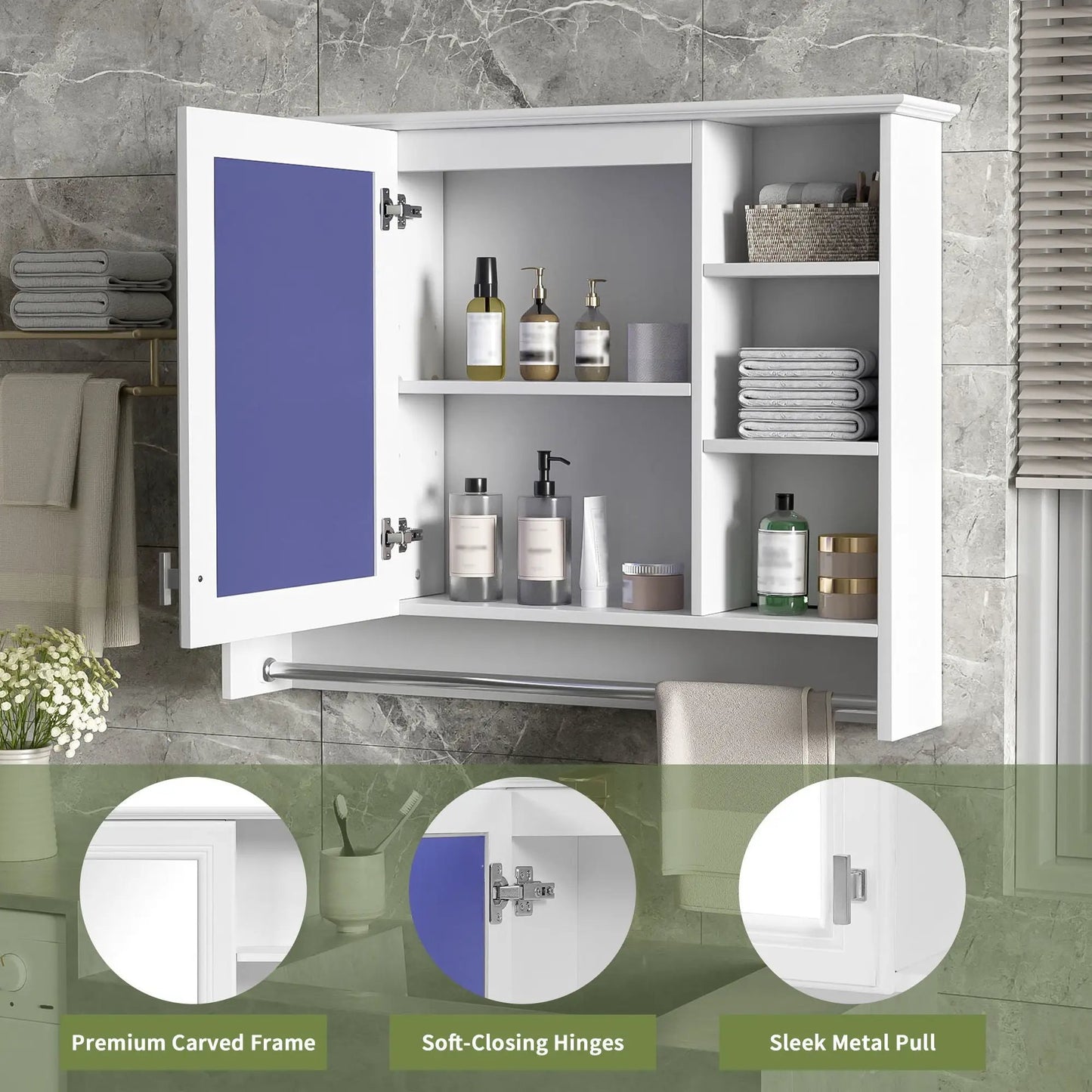 Wall Mounted Mirror Cabinet With Adjustable Shelf