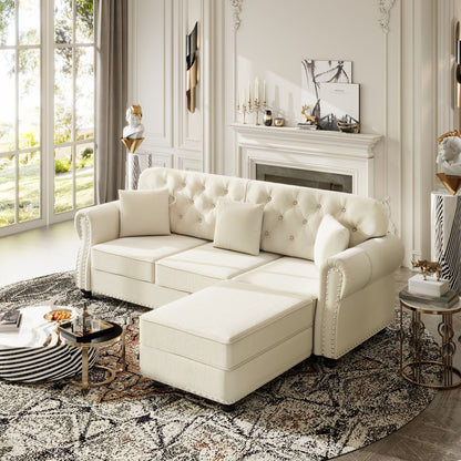 Modern Upholstered 3 Seater Sofa Set and Ottoman