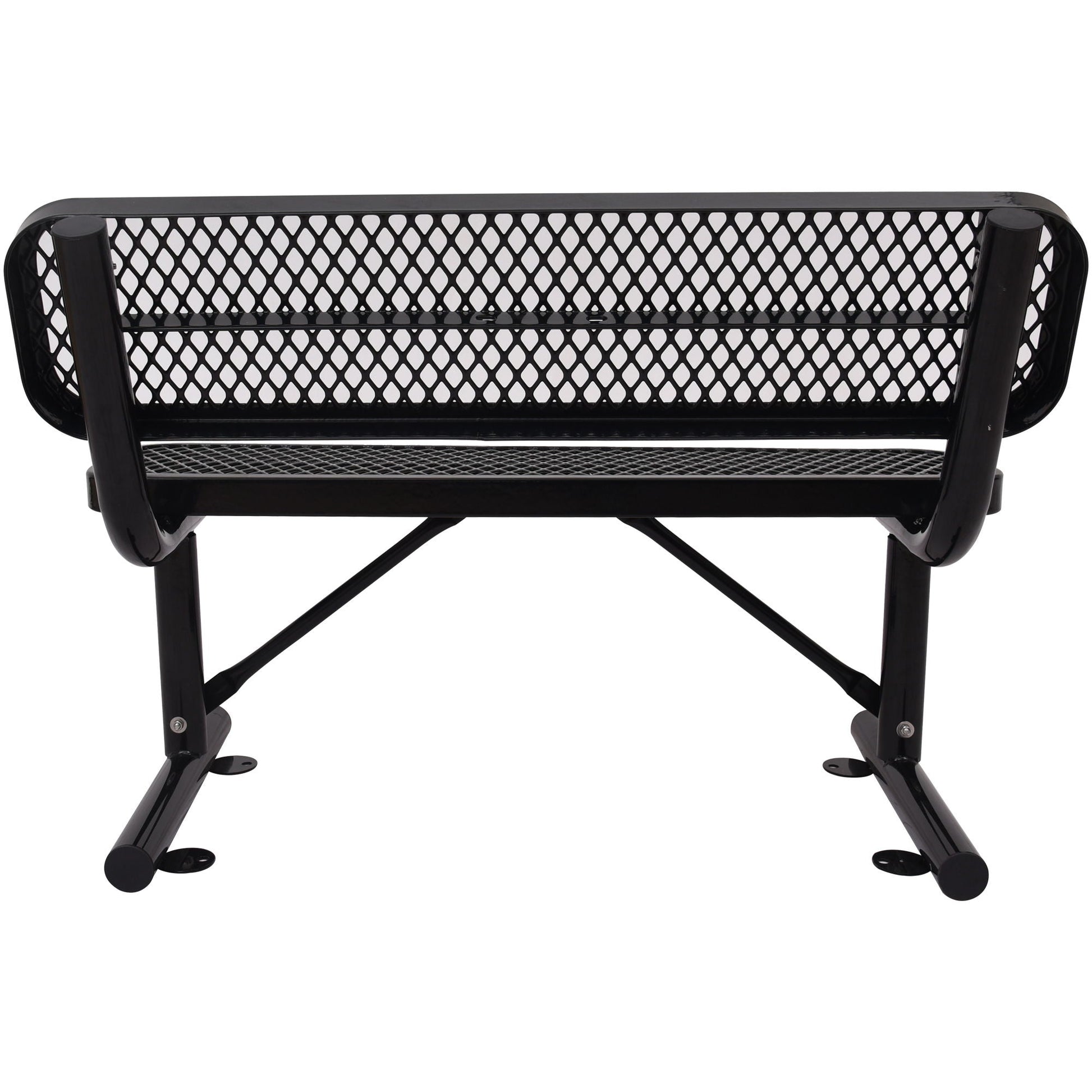 6' outdoor steel bench with backrest, black powder-coated frame, HouseOfZazla on Tampa Home & Garden Store.