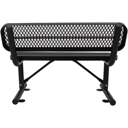 6' outdoor steel bench with backrest, black powder-coated frame, HouseOfZazla on Tampa Home & Garden Store.