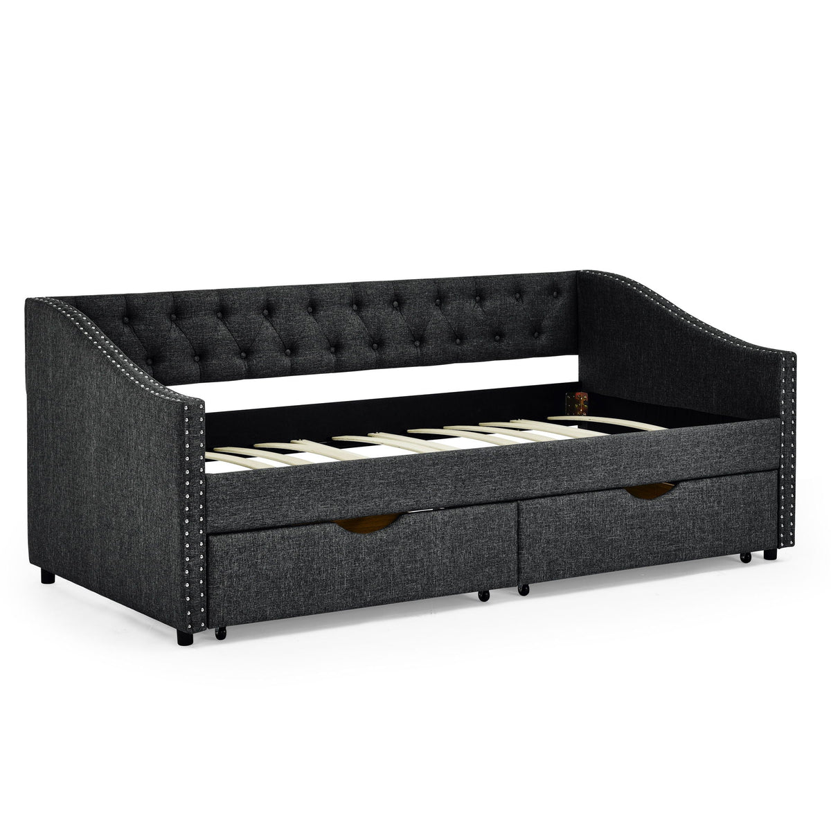 Upholstered Tufted Daybed with Storage Drawers