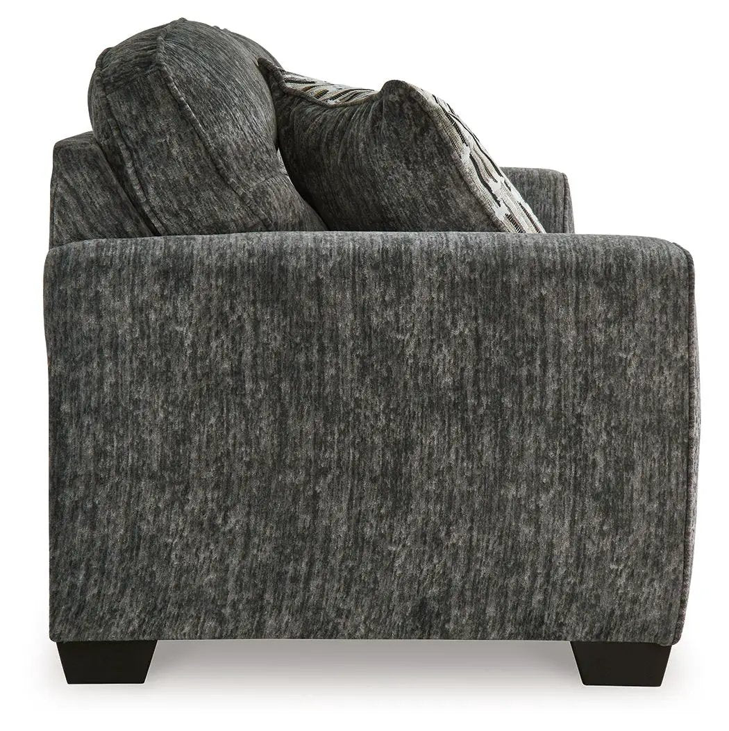 Lonoke living room set stationary sofa in grey textured fabric with dark block legs on Tampa Home & Garden Store