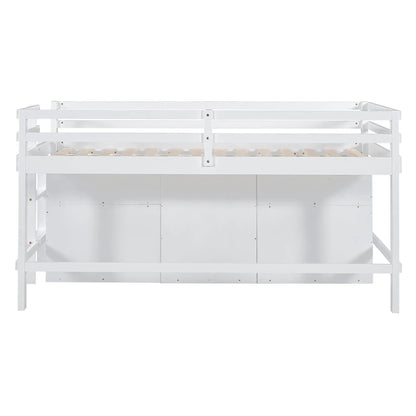 Loft Bed with Drawers and Shelves under Cabinet