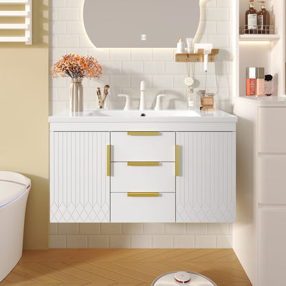 Wall Mounted Bathroom Vanity With Sink and Shelf
