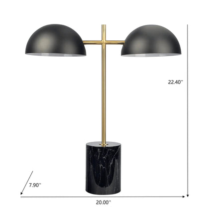 Nova Hydro table lamp with dual black dome shades on a gold cross bar and marble base on Tampa Home & Garden Store