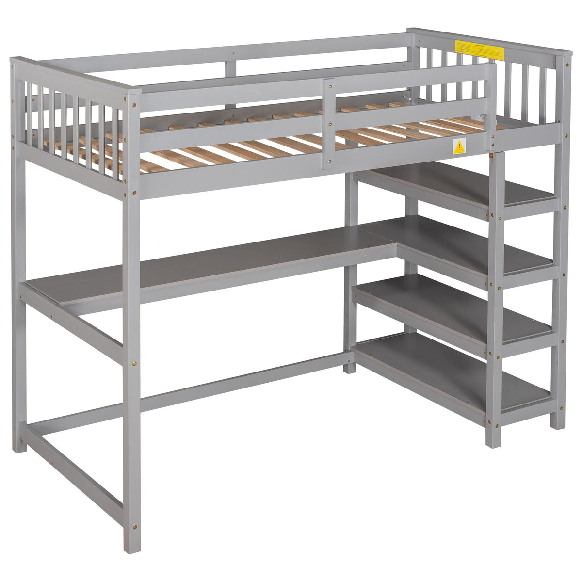 Loft Bed With Storage Shelves And Under Bed Desk by HouseOfZazla gray metal frame with slat base on Tampa Home & Garden Store