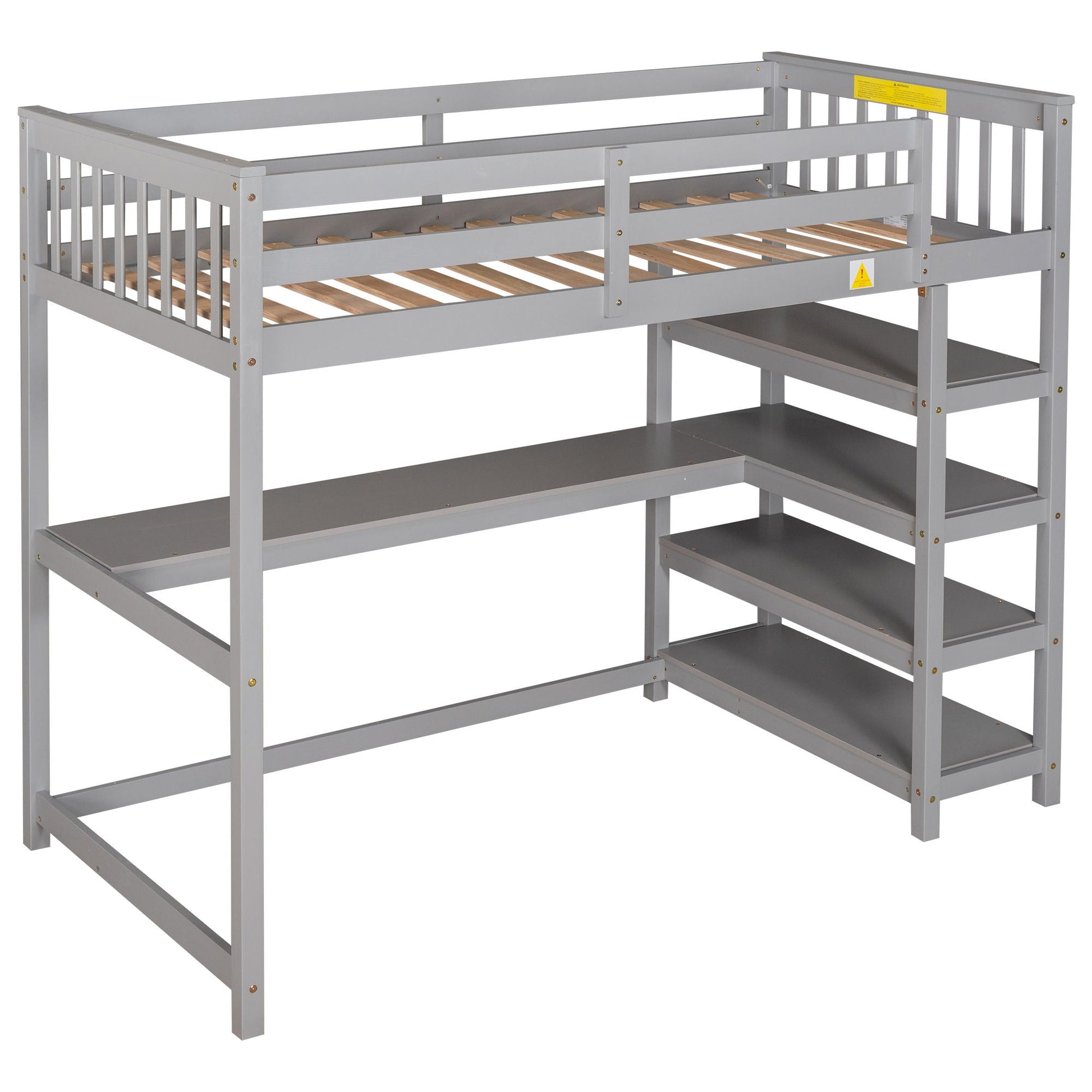 Loft Bed With Storage Shelves And Under Bed Desk by HouseOfZazla gray metal frame with slat base on Tampa Home & Garden Store