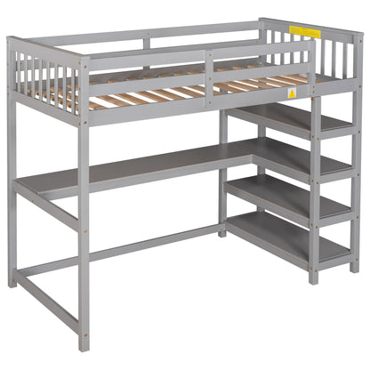 Loft Bed With Storage Shelves And Under Bed Desk by HouseOfZazla gray metal frame with slat base on Tampa Home & Garden Store