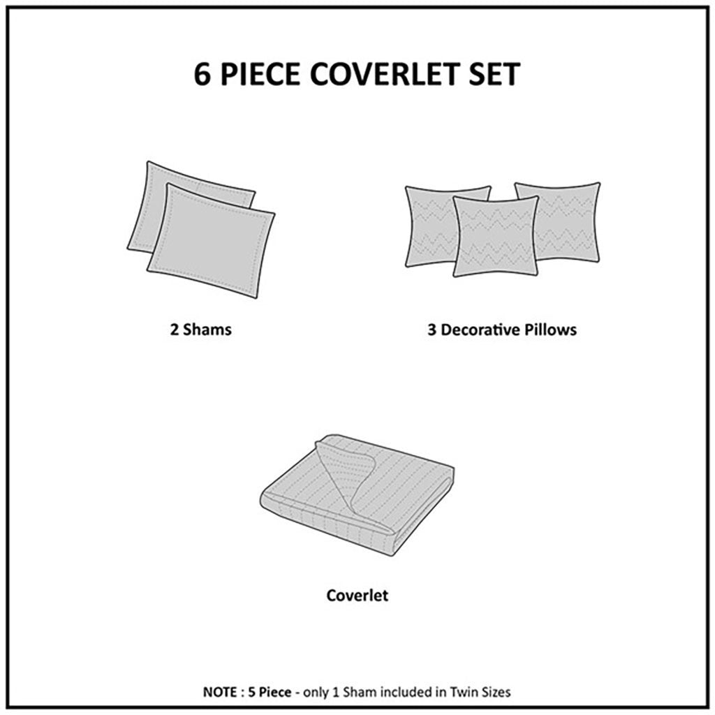 6 piece coverlet set with 2 shams and 3 decorative pillows plus a coverlet in grayscale on Tampa Home & Garden Store