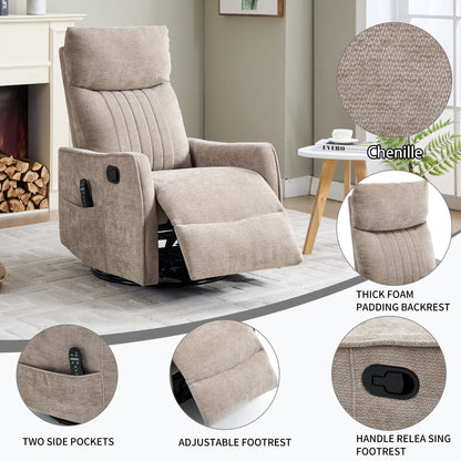 Khaki Heat Massage Recliner Chair and Swivel