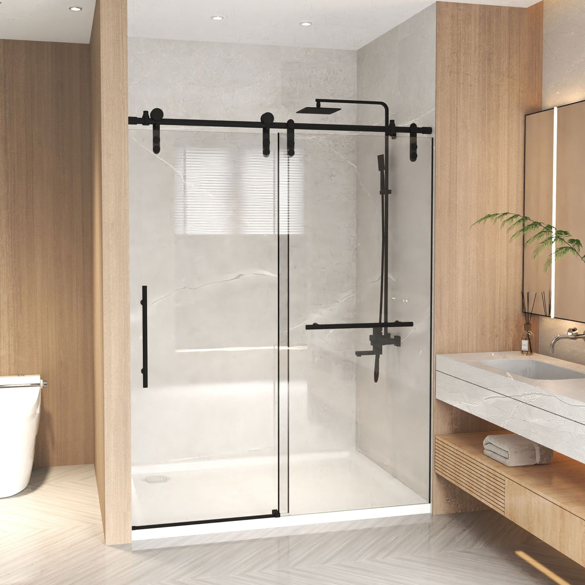 Frameless sliding bathtub door with tempered glass and black hardware by HouseOfZazla on Tampa Home & Garden Store