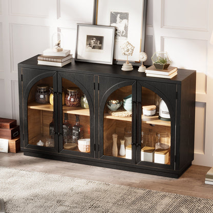4-Door large storage sideboard buffet with arched glass doors in black by HouseOfZazla on Tampa Home & Garden Store