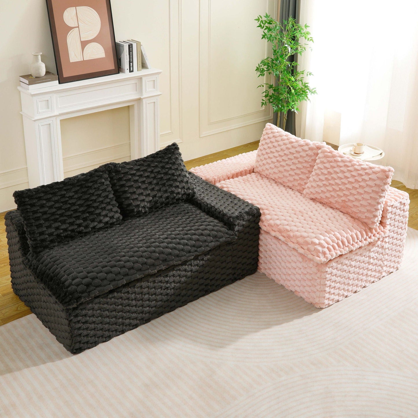 Modular Four Seater Sofa In Pink And Black