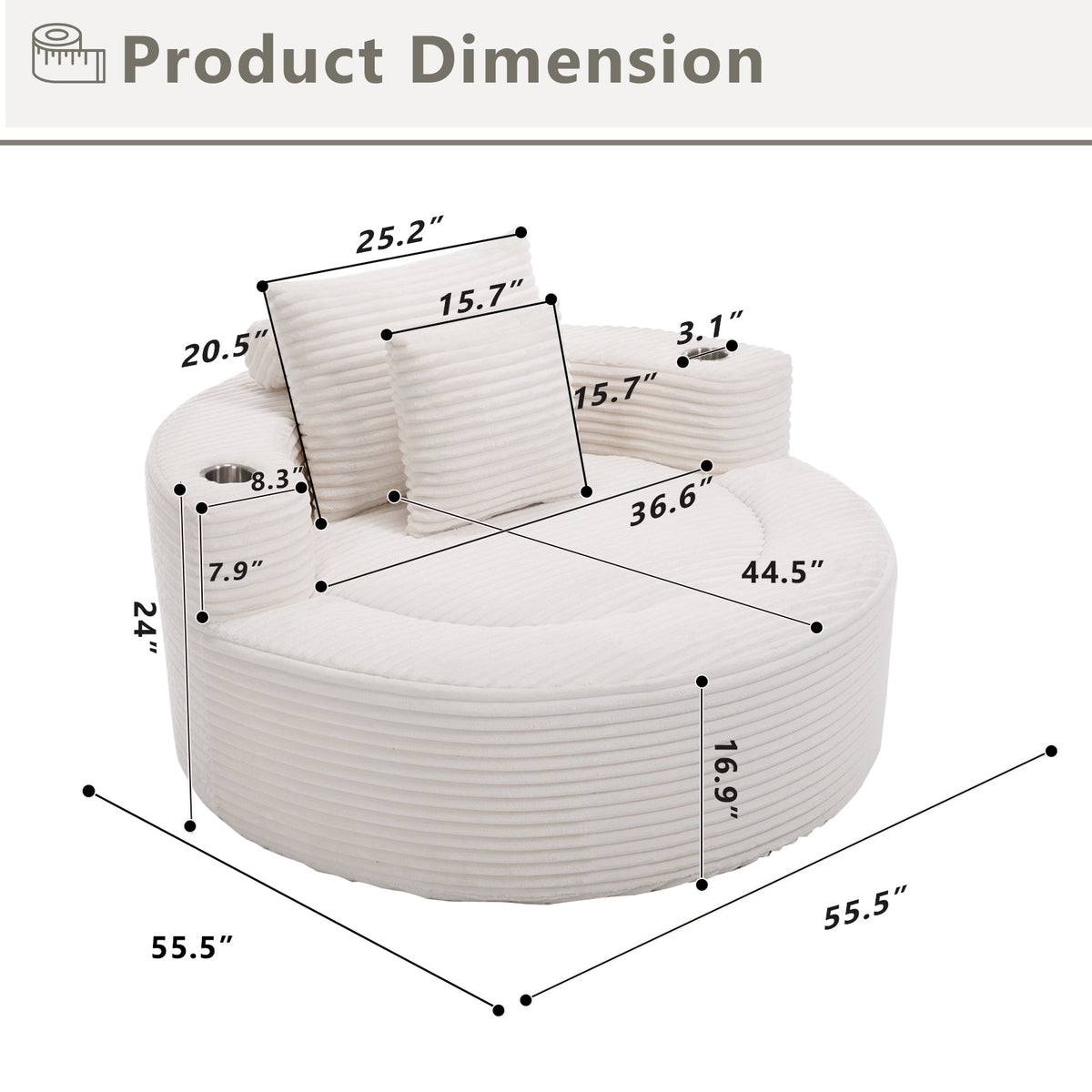 Round Sofa Bed memory foam cushions in white ribbed fabric by HouseOfZazla on Tampa Home & Garden Store