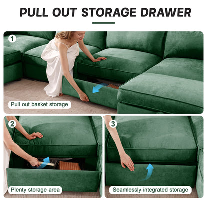 2 Seater Sofa with pull-out storage drawers in green velvet by HouseOfZazla on Tampa Home & Garden Store