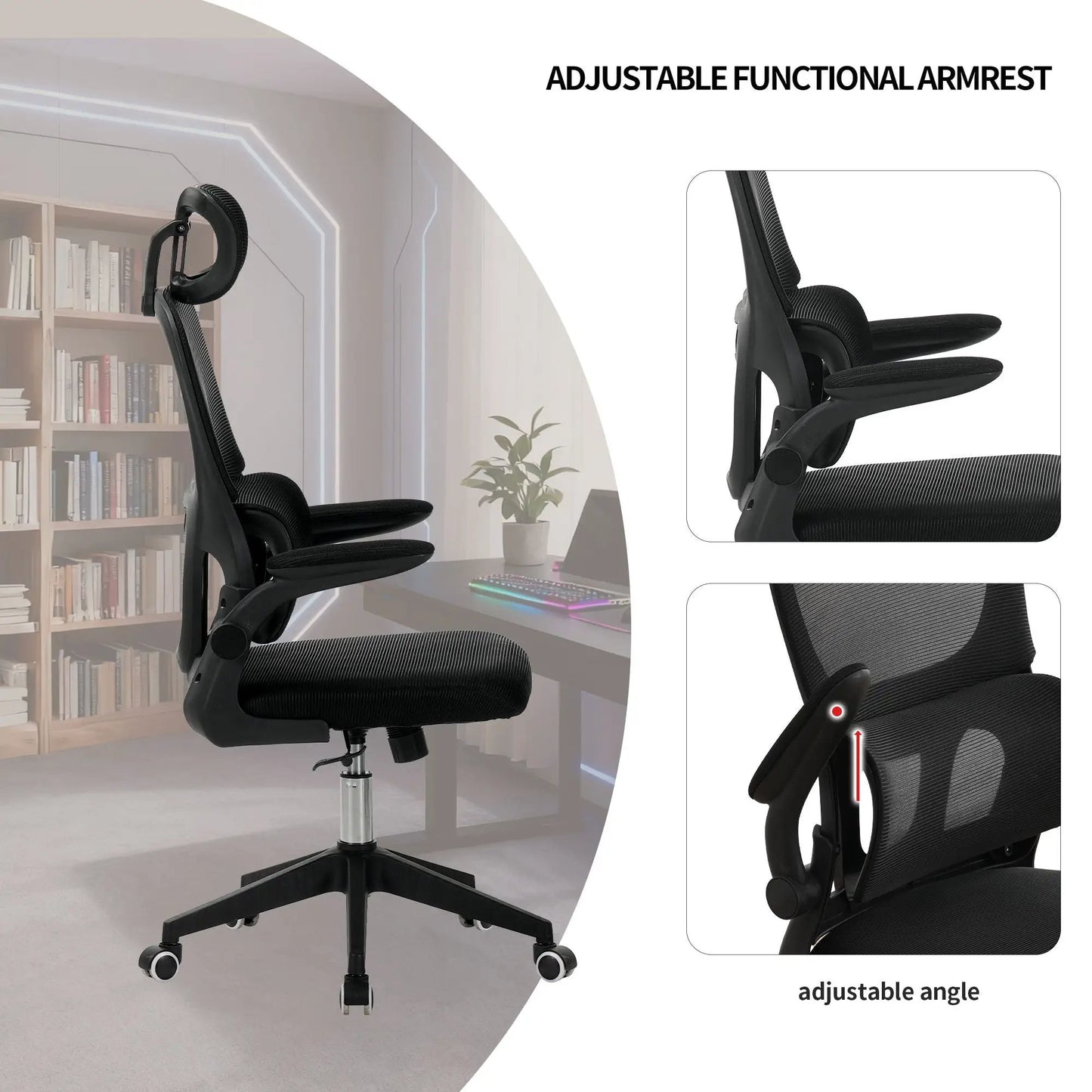 High-back ergonomic swivel office chair in black with tilt function, 3D headrest and lumbar support by Unique Piece Furniture on Tampa Home & Garden Store