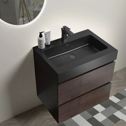 Alice wall-mounted bathroom vanity with a one-piece black sink, floating design and storage on Tampa Home & Garden Store