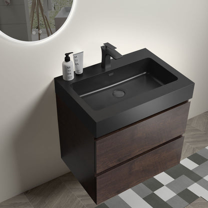 Alice wall-mounted vanity with integrated sink in black, matte faucet, HouseOfZazla on Tampa Home & Garden Store