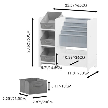White four-tier bookshelf with three collapsible fabric drawers for toy Unique Piece Furniture on Tampa Home & Garden Store