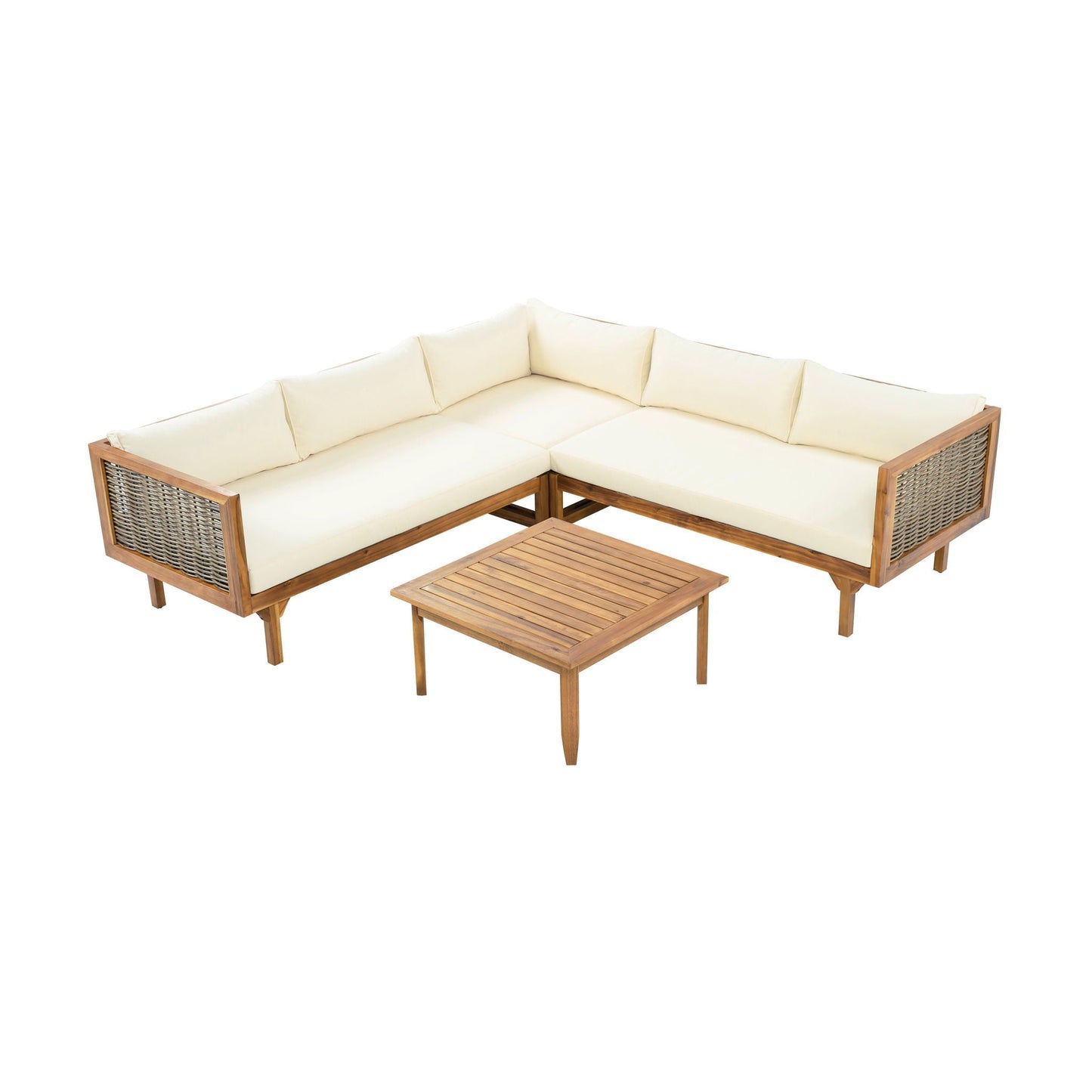 HouseOfZazla Sofa Set 2-Piece sectional with waterproof beige cushions on wood frame on Tampa Home & Garden Store