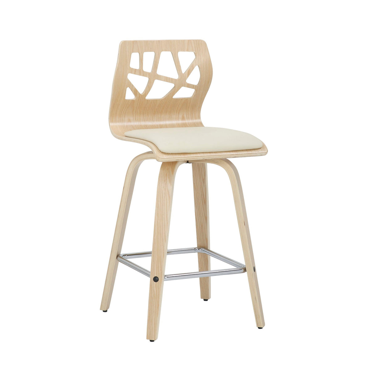 Folia counter stools set of 2 in natural wood with white cushions and chrome footrest on Tampa Home & Garden Store
