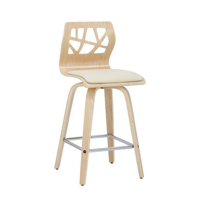 Folia counter stools set of 2 in natural wood with white cushions and chrome footrest on Tampa Home & Garden Store