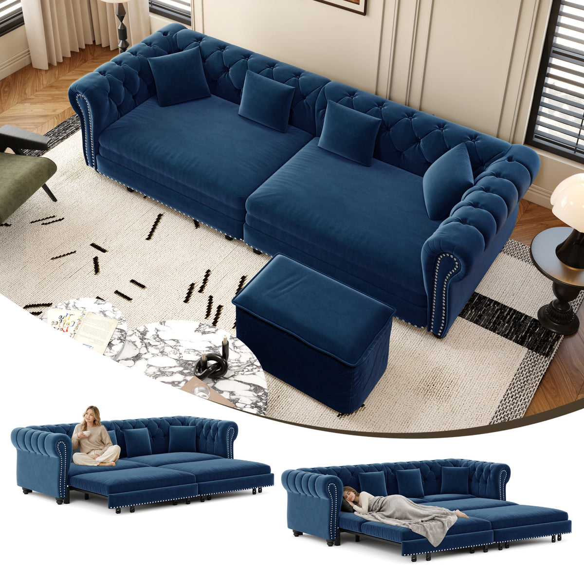 Chesterfield Velvet Pull Out Bed For A Room
