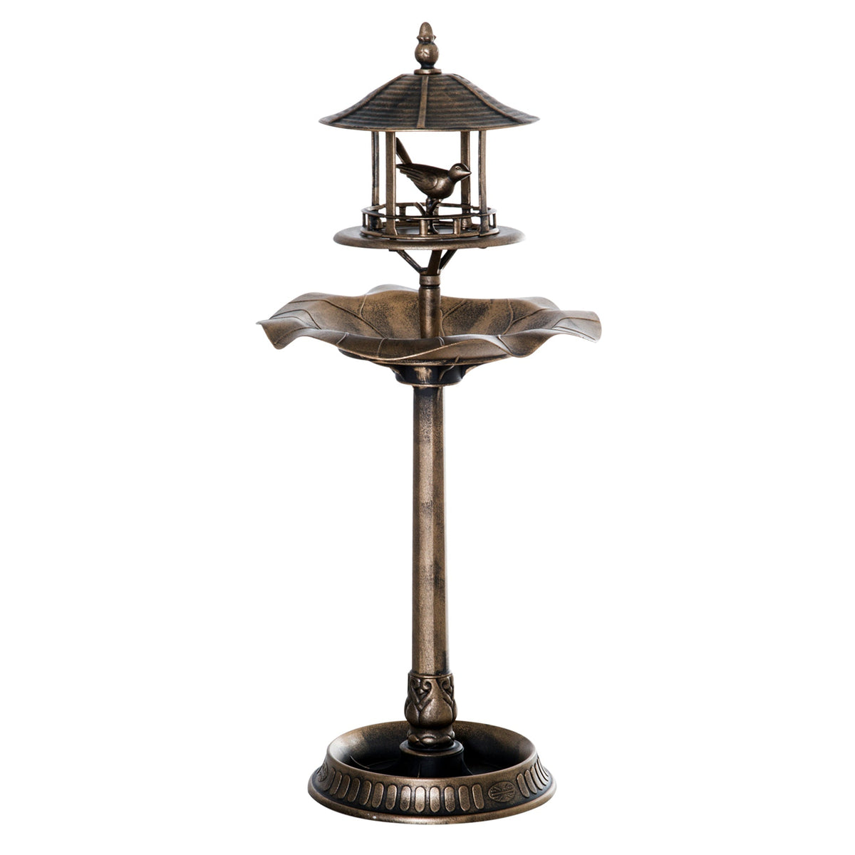 Bronze-finish Outsunny 3-in-1 garden bird bath pedestal with bird feeder and planter on Tampa Home & Garden Store
