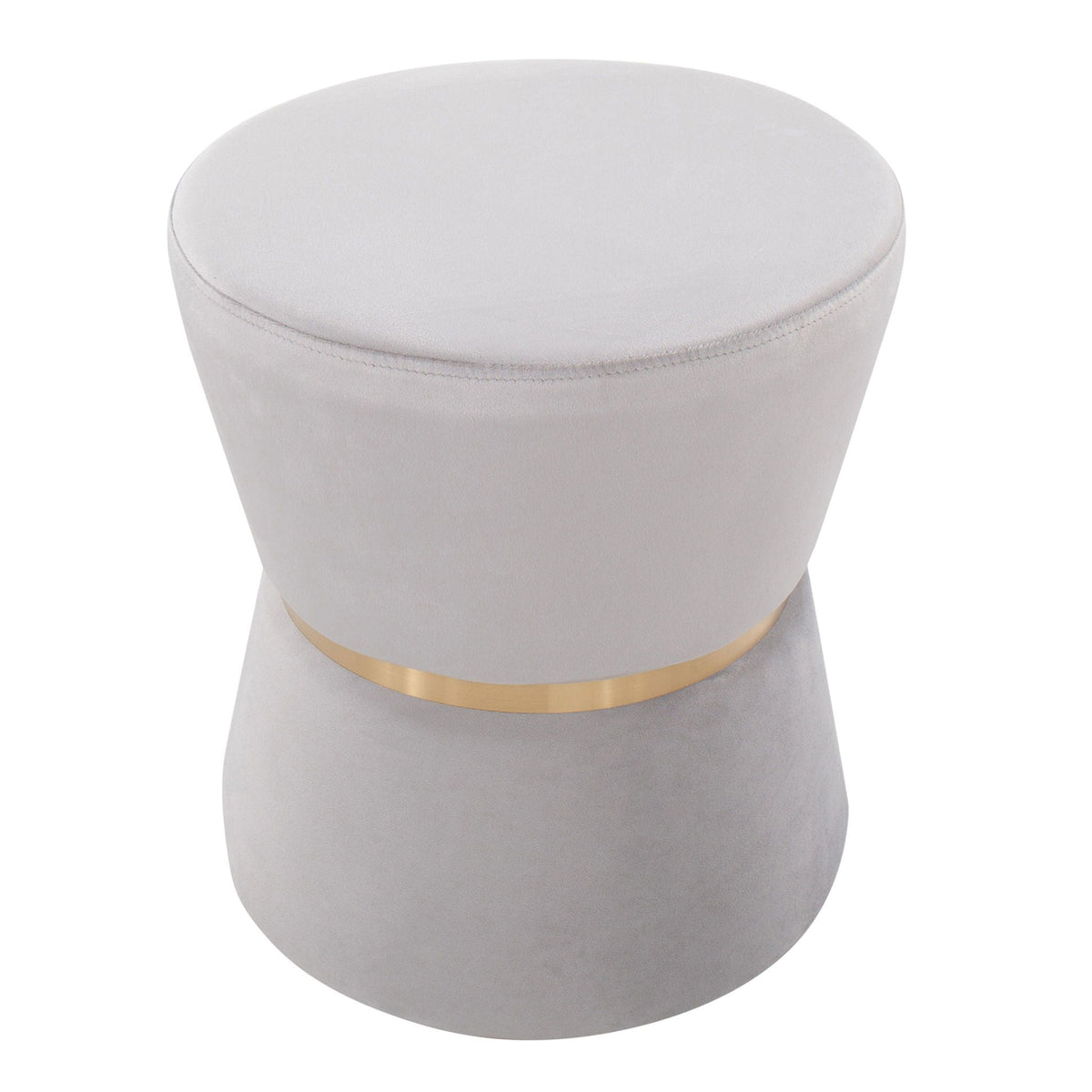 Contemporary glam ottoman with gold metal band and light gray upholstery HouseOfZazla on Tampa Home & Garden Store