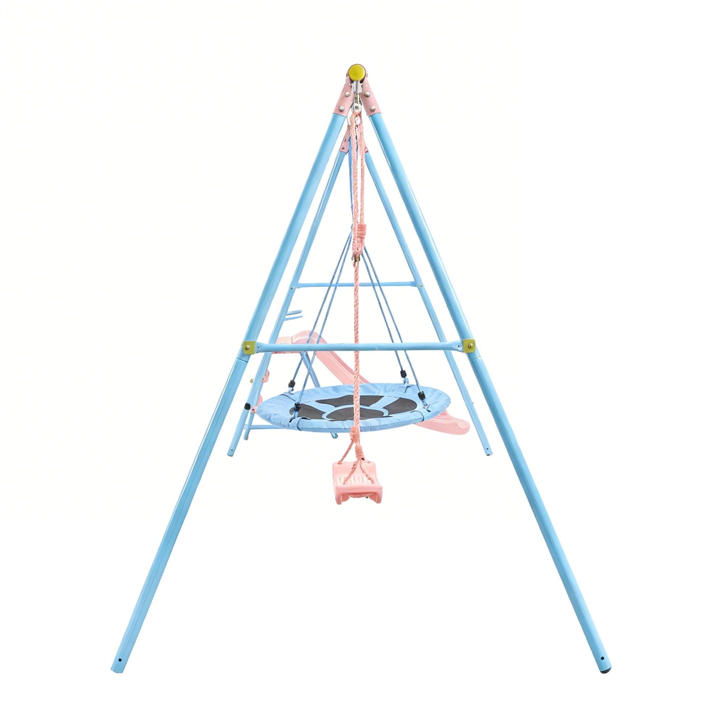 Blue and Pink Outdoor Swing Set with Slide
