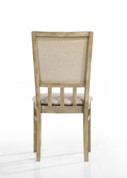 Wide dining chair set in reclaimed wheat with beige upholstered back and seat on Tampa Home & Garden Store